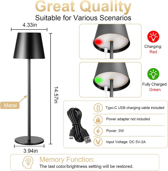 4 Pack Cordless Table Lamp Rechargeable Black