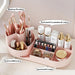 Pink Rotating Vanity Organizer with Brush Holder - Large Spinning Cosmetic Storage, Countertop Makeup & Skincare Organiz