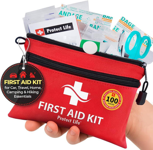Travel First Aid Kit for Car - Small Mini Emergency Kit, 100 Piece Waterproof First Aid Kit for Home, Camping, Boat & Hi