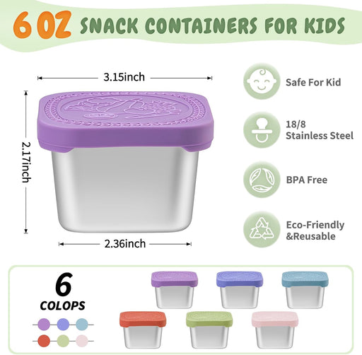 6 Oz Snack Containers with Lids for Kids - 6 Pack Lunch Box Accessories