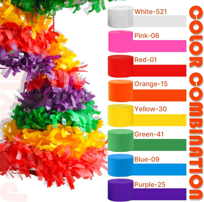 Rainbow Crepe Paper Streamers 8pcs 656 FT Rainbow Streamers