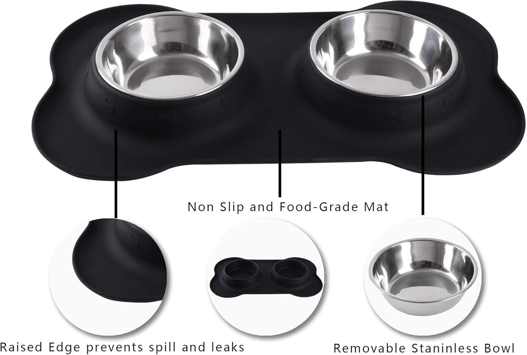 Pet Dog Bowls 2 Stainless Steel Dog Bowl with No Spill Non-Skid Silicone Mat + Pet Food Scoop Water and Food Feeder Bowl