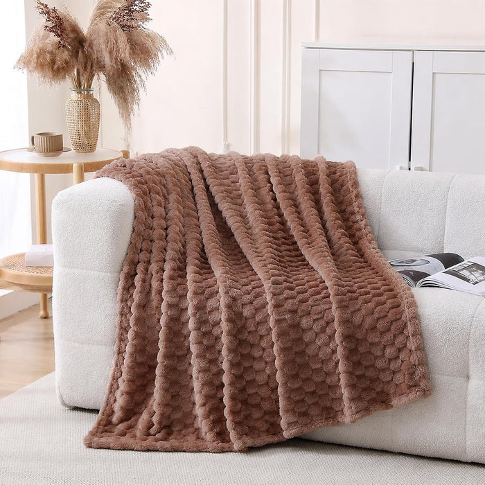 Fleece Throw Blanket, Light Brown, 50"×60" for Couch Sofa Bed