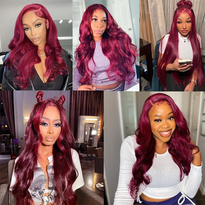 Wear and Go Glueless Wigs Human Hair Pre Plucked Pre Cut 5x5 HD Lace Closure Wigs Human Hair 99j Burgundy Lace Front Wigs Human Hair for Beginners 180% Density Body Wave Ready to Wear Wigs 20 Inch