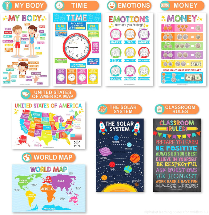 16 Laminated Toddler Learning Posters 1-3 for Preschool Classroom Decor