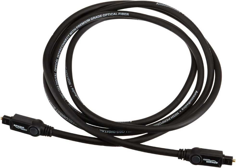 Toslink Digital Optical Audio Fiber Optic Cable, Multi-Channel, for Sound Bar, Audio System, Home Theatre, Game Console, Blu-Ray Player, Gold-Plated Connectors, 6 Foot, Black