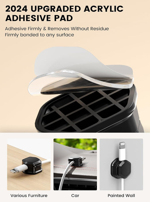 6 Pack Magnetic Cable Clips, Cable Smooth Adjustable Cord Organizer Holder, Hide Phone Charging Cable Keeper, Strong Adhesive Wire Charger Holder for Nightstand, Desk, Car, Office Supplies