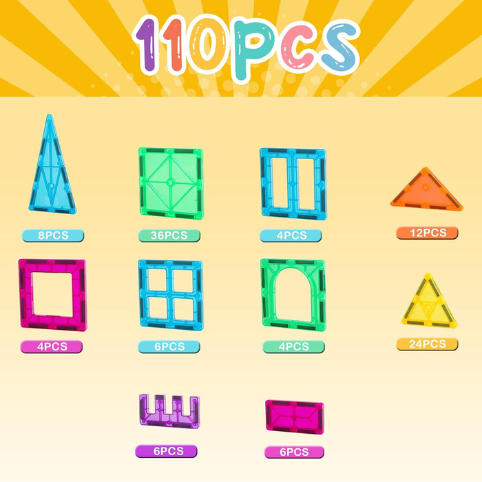 Magnetic Tiles, 110PCS Magnet Building Blocks STEM Toy for Kids