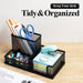 Mesh Pen Holder Desk Organizers Pencil Holder for Desk Black, 3 Compartments Metal Office Supply Organizer with Sticky Notes Holder for School Home Office