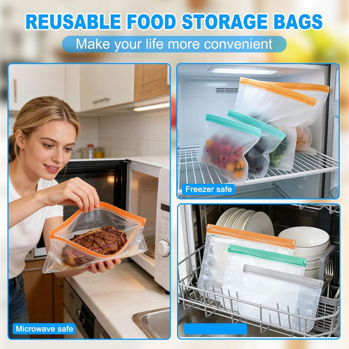 10 Pack Reusable Food Storage Bags Freezer Safe Dishwasher Leakproof