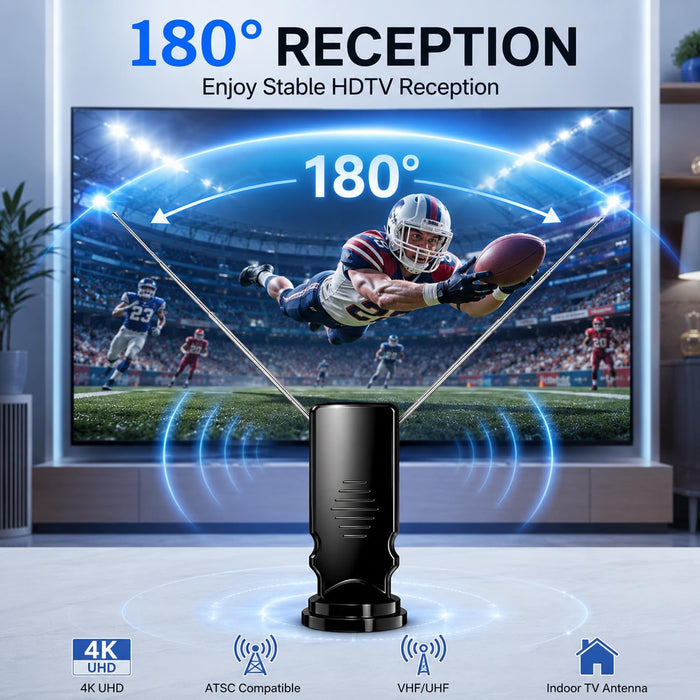 Rabbit Ear TV Antenna Indoor, HDTV Antenna for Smart TV, Digital TV Antenna for Local Channels, Adjustable Rabbit Ears A