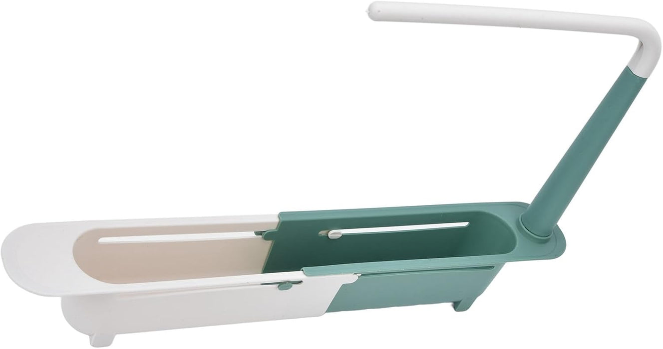 Telescopic Sink Storage Rack Holder, Adjustable Large Capacity Sink Storage Rack, PP Length Freely Drain Rack, Expandable Sink Organizer for Home Kitchen Sink, Easy Installation(Green)