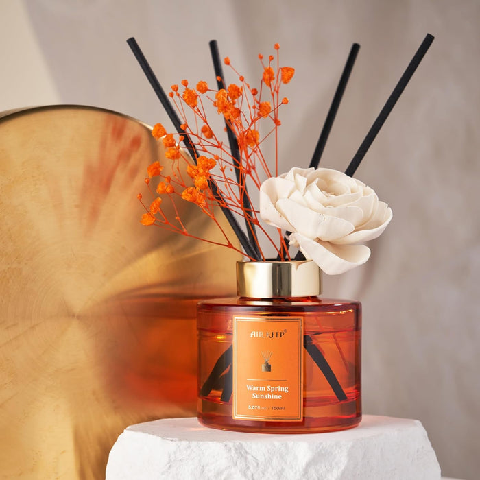 Flower Reed Diffusers Set, 5.07 oz Freesia/Passion Fruit/Orange Scented Oil Diffuser with 8 Reed Sticks, Home Fragrance Diffuser Gift Set for Bathroom & Office Decor 150ml
