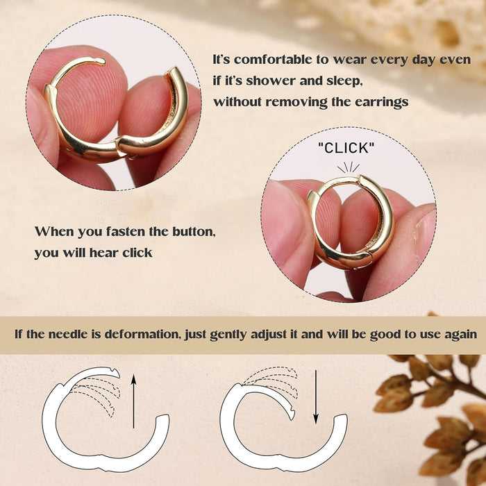 3 Pairs 14K Gold Hoop Earrings Set for Women Small Chunky Huggie