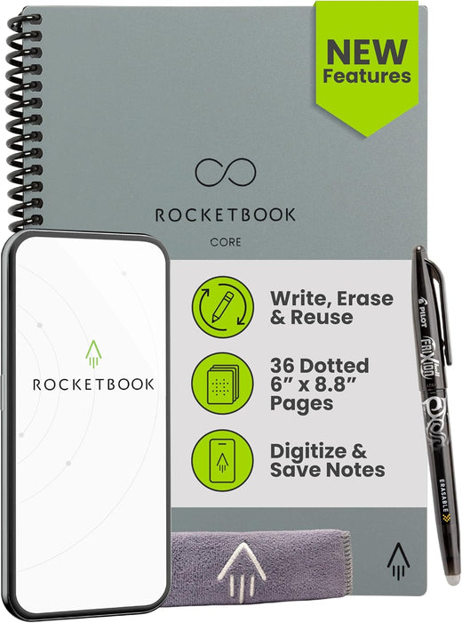 Core Reusable Smart Notebook, Executive Size 6x8.8, Grey