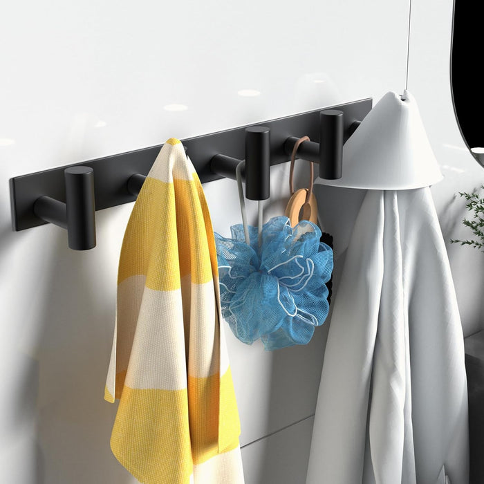Black Hat and Coat Wall Mount Rack 5 Hooks for Robes, Bags, Keys, and Towels Bathroom Towel Hanger Organizer (1 Pack)
