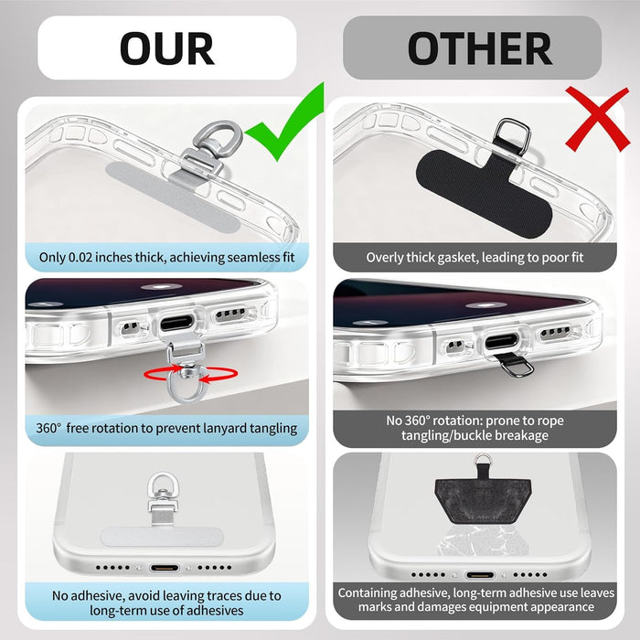 360° Rotating Stainless Steel Phone Tether Tab (3-Pack) - Universal for iPhone & Other Phones (Fits Wristbands/Necklaces