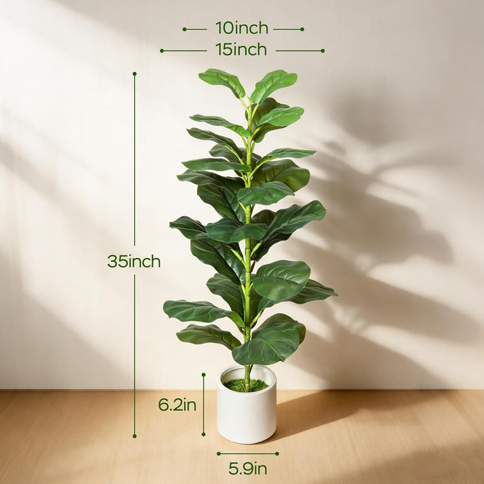2Pack Artificial Fiddle Leaf Fig Tree, 35" Faux Ficus Lyrata Plant with Pot, Floor Plant Outdoor Artificial Plant, Suitable for Living Room, Office, Bedroom Decor