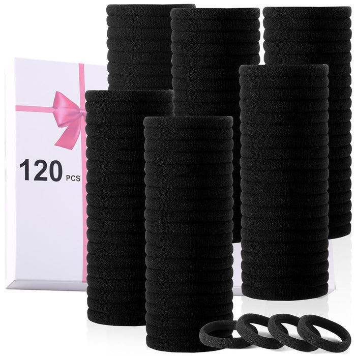 120PCS Black Hair Ties for Thick Hair – Seamless No Damage Elastic Ponytail Holders, Black Hair Band,Bulk Nylon Hair Ela