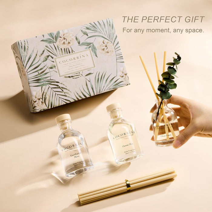 Reed Diffuser Set of 3 with Dried Eucalyptus for Home & Office