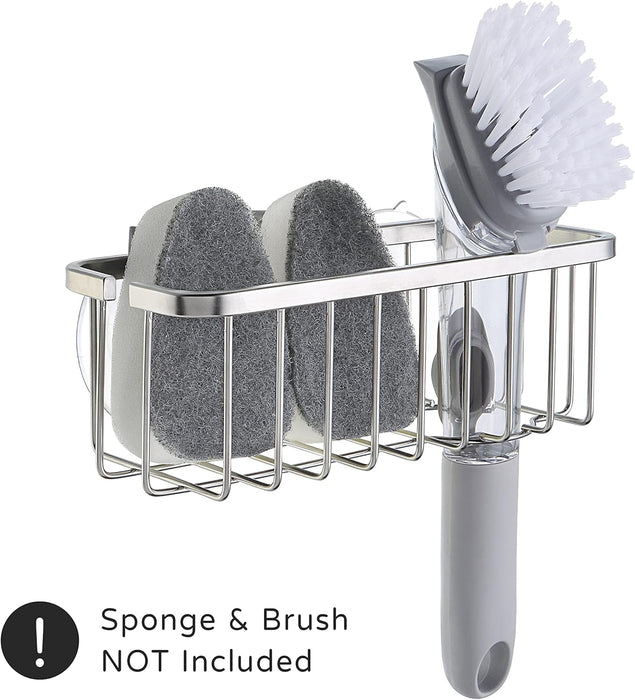 NeverRust Deluxe Kitchen & Bathroom Sink Sponge Holder Organizer with Adhesive Mount - Additional Suction Cup Included – Sponge & Brush NOT Included – 7.4 x 3.3 x 2.75 Inch
