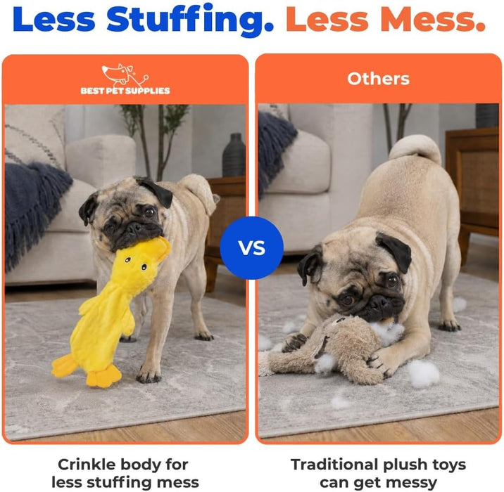 Interactive Squeaky Dog Toy - Crinkle Duck, Yellow