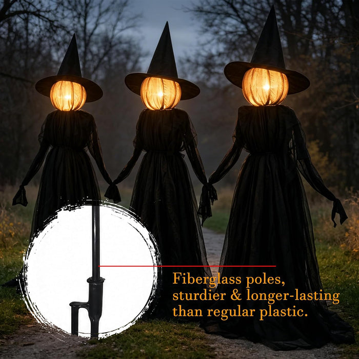 Halloween Witches Decorations Outdoor, 5 FT Set of 3 Light Up Holding Hands Witches with Stakes and Timer Function, Glow
