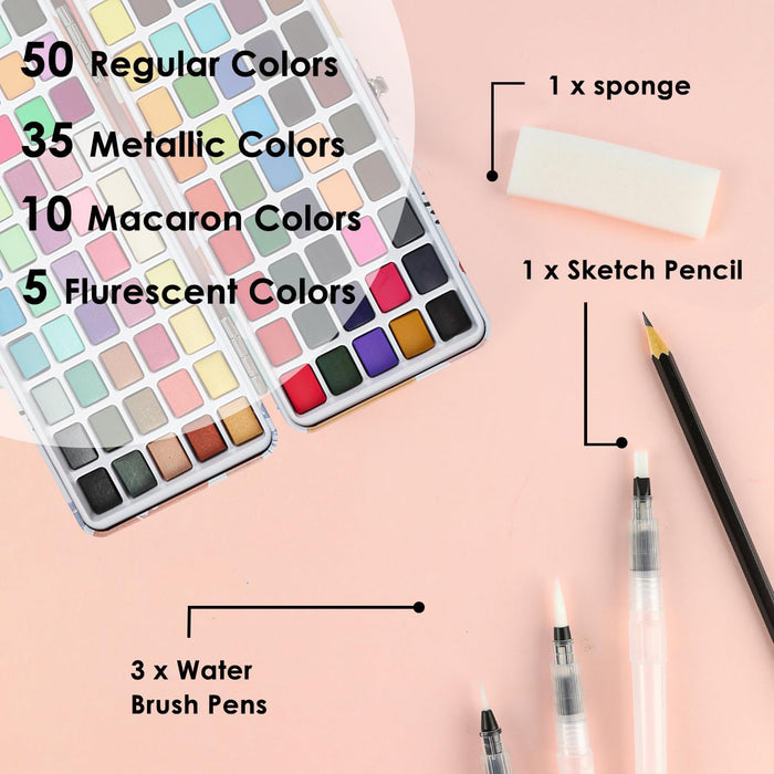 Watercolor Paint Set of 100 Color with Brush Pens