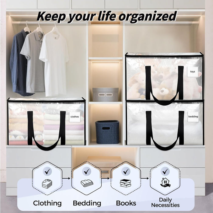 8 Pack Extra Large Clothes Storage Bins with Lids, Clear