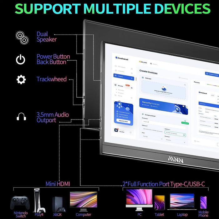 15.6" FHD 60Hz Portable Monitor USB-C HDMI IPS HDR Gaming Laptop