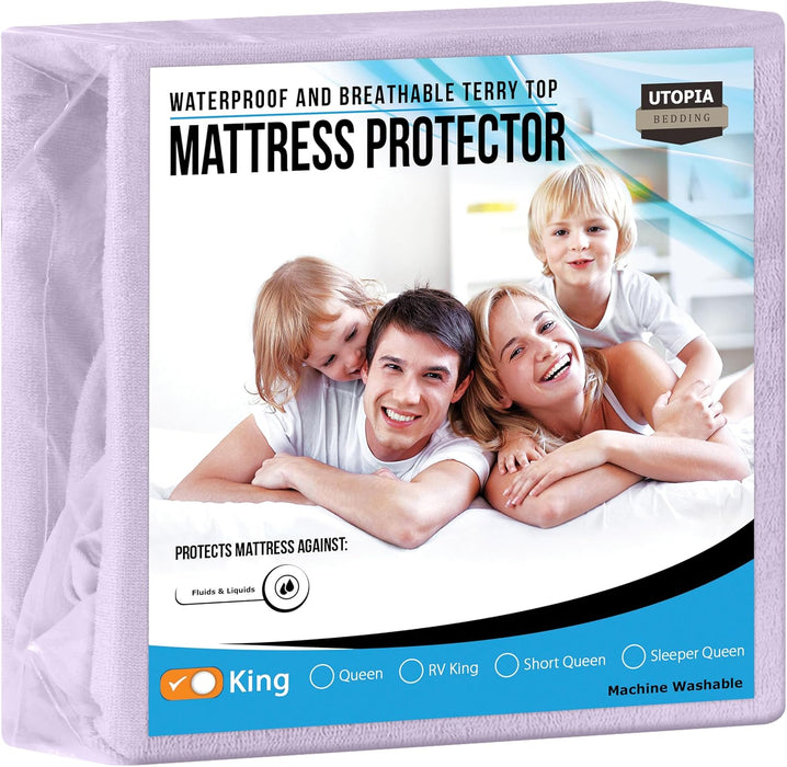 Waterproof Mattress Protector Twin Size, Premium Terry Mattress Cover 200 GSM, Breathable, Fitted Style with Stretchable Pockets (White)