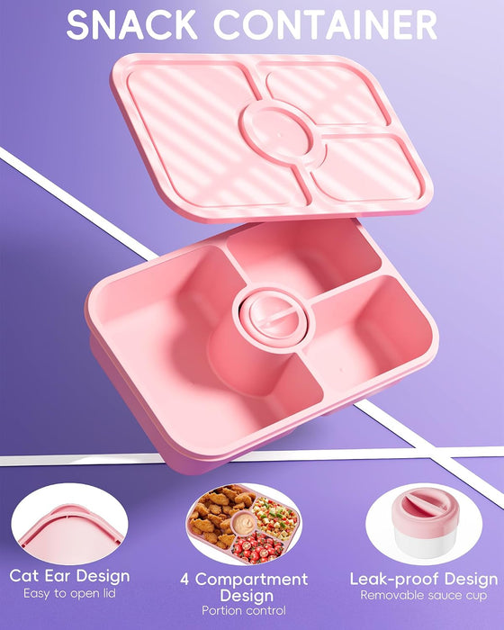 4 Pcs Bento Snack Box Containers, 4 Compartment Divided Stackable Food Storage Containers with Lids, Meal Prep Lunch Con