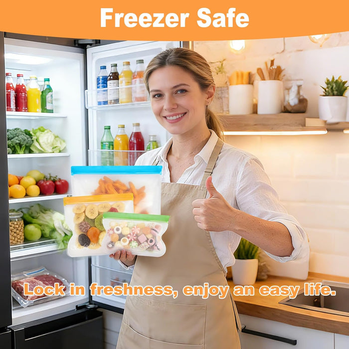 10 Pack Reusable Gallon Freezer Bags Dishwasher Safe, Extra Thick Reusable Plastic Bags BPA Free, Leak Proof Food Storage Bags with 3 Sizes for Meat, Travel - 2 Gallon 4 Sandwich 4 Snack