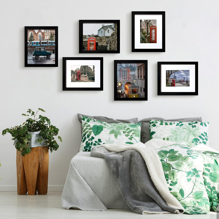 8x10 Picture Frame Black Set of 6, Display Pictures 5x7 with Mat or 8x10 Without Mat for Wall Mounting or TableTop