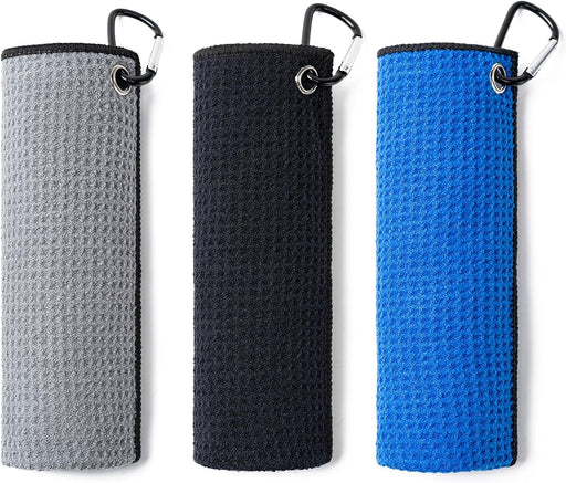 3 Pack Golf Towels(16" X 16") with Carabiner Clip