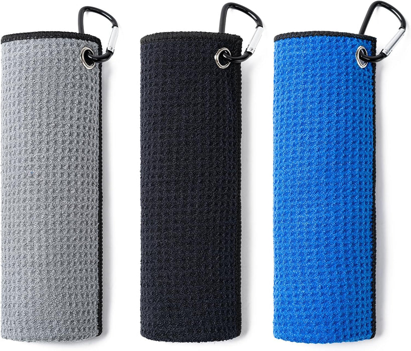3 Pack Golf Towels(16" X 16") with Carabiner Clip