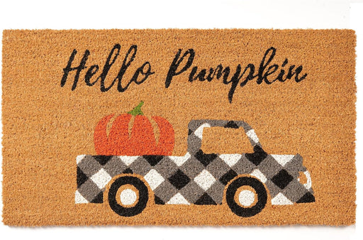 Fall Pumpkin Door Mat, 30"x17" Hello Coir Welcome Doormat with Anti-Slip PVC Backing, Indoor Outdoor Autumn Mats for Fro