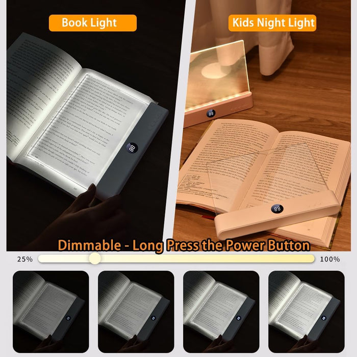 Book Light, Rechargeable Clear LED Flat Book Lights for Reading in Bed at Night with Dimmable 3 Colors & Timer, Full Pag