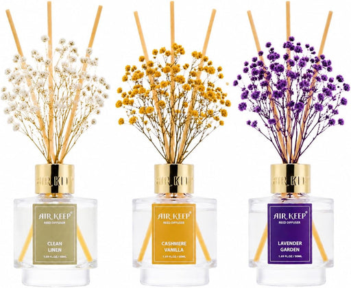 Reed Diffuser Set of 3,Clean Linen Cashmere Vanilla Lavender Garden Oil Reed Diffusers for Bedroom Living Room Office Aromatherapy Oil Reed Diffuser for Gift 50ml x 3