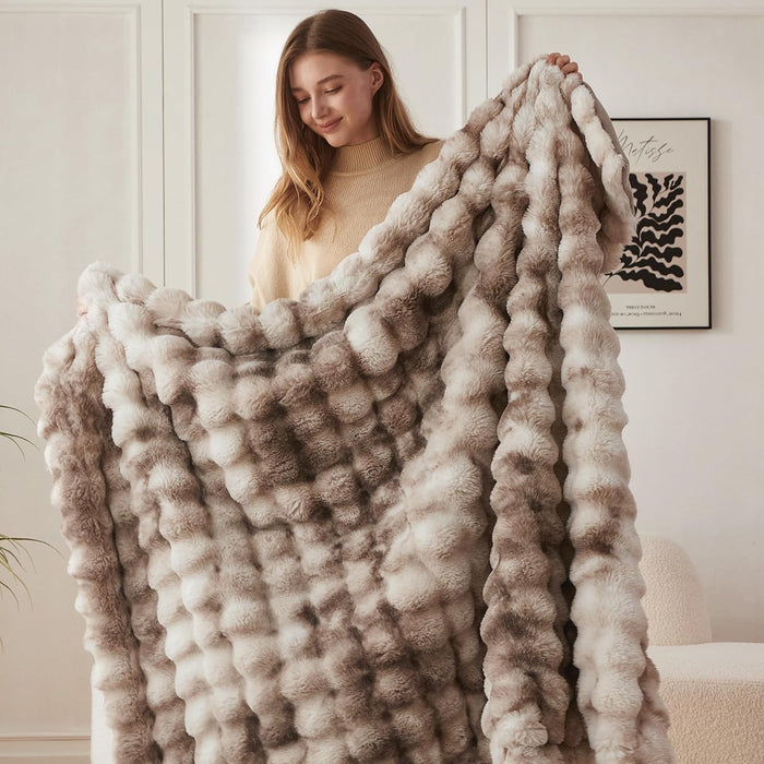 Soft Bubble Faux Fur Throw Blanket, 50"x60", Tie-dye Brown