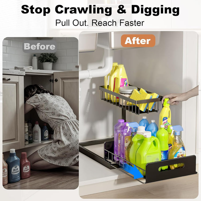 Under Sink Organizer, L-Shaped Pull Out Cabinet Organizer, Kitchen