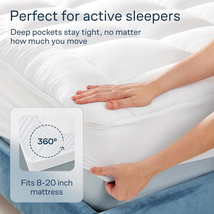 100% Cotton Top Queen Size Mattress Pad, Pillow Top