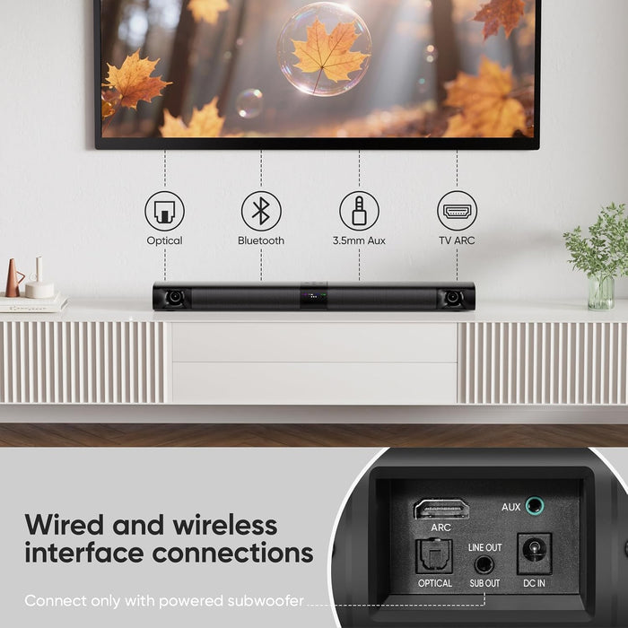 Sound Bar for Smart TV, 2‑in‑1 Detachable, 31" 80W Surround Sound