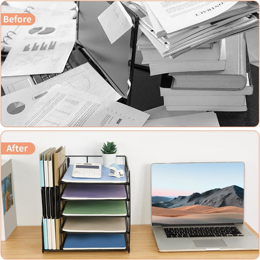 Desk Organizers and Accessories, 5-Tier Paper Letter Tray Organizer with File Holder, Desktop Organizer for Office Suppl