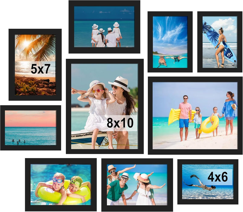 10 Pack Picture Frames Collage Wall Decor, Gallery Wall Frame Set for Tabletop or Wall Mounting Display, Multi Size with
