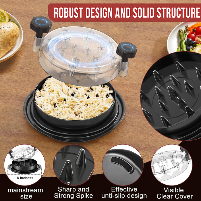 Chicken Shredder 8 Inches, Chicken Shredder Tool Twist for Pork Beef Chicken, Meat Shredder, Clear Lid, Ergonomic Handle