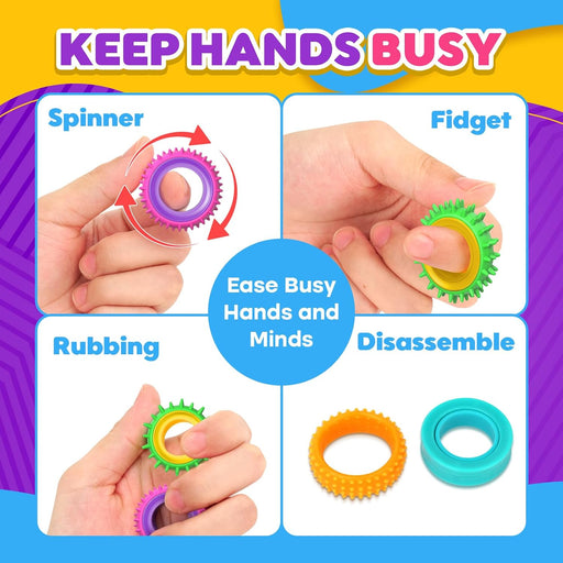 Fidget Toys Sensory Rings for Kids: 12 Pack Finger Spinner Rings - Texture Stress Toys for Kids Autism Calming - Fun Fid
