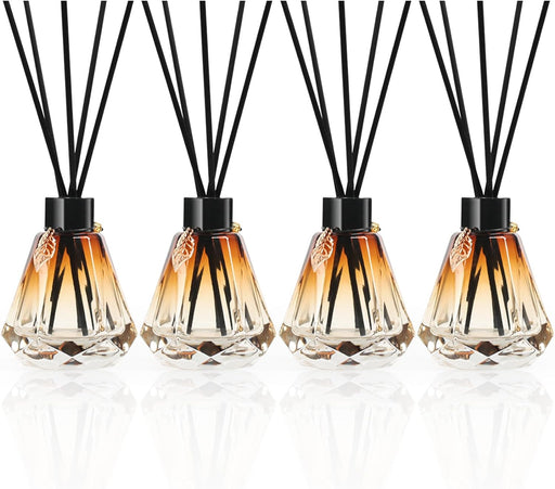 Reed Diffuser Set - 4 Empty Bottles with 20 Sticks, Delicate Gold Leaf Decor, Glass Fragrance Diffuser with Lids for Hom