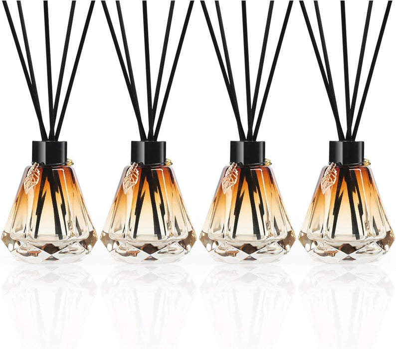 Reed Diffuser Set - 4 Empty Bottles with 20 Sticks, Delicate Gold Leaf Decor, Glass Fragrance Diffuser with Lids for Hom