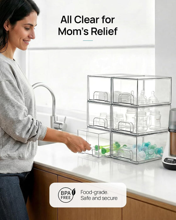 4 Pack Small Clear Stackable Storage Drawers, Fits Narrow Spaces